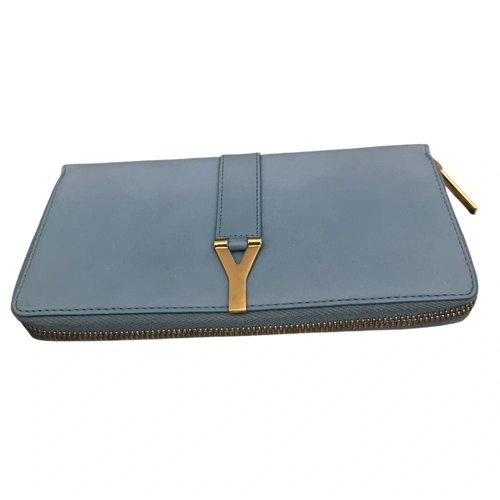 SAINT LAURENT Bleu Glacier Calfskin Leather Classic Y Zip Wallet - Picture 3 of 13